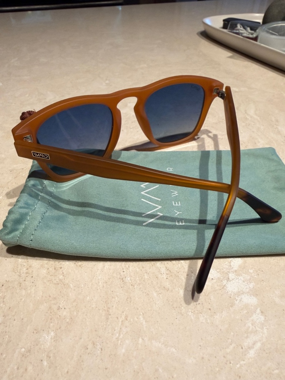 LVMP Eyewear Women’s Matte Brown Sunglasses with Blue Lenses - Picture 2 of 3